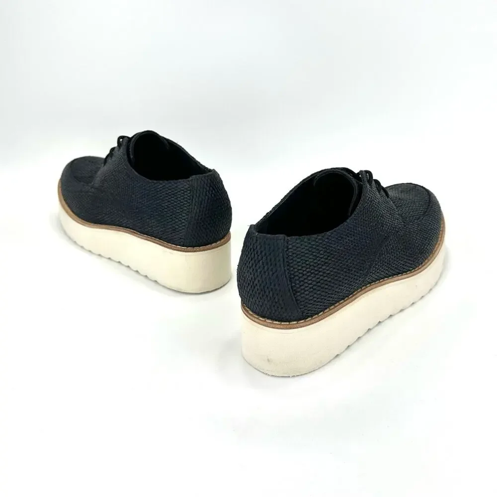 Vince Zina Platform Sneaker Size 8 Black Raffia Tweed Oxford/Derby Laced Wedged